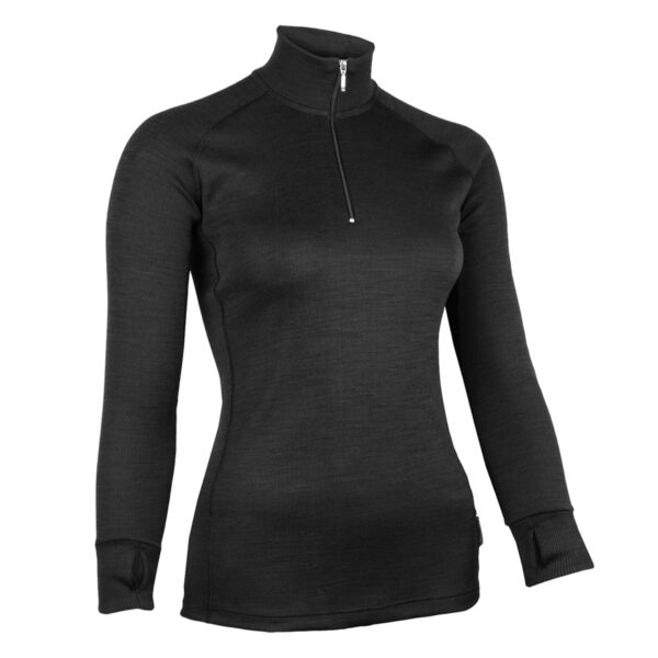 Womens Merino Fusion 90 Zip Neck in Pure Black